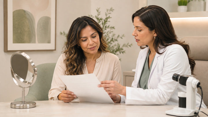 Woman discussing spironolactone for hair loss with a dermatologist
