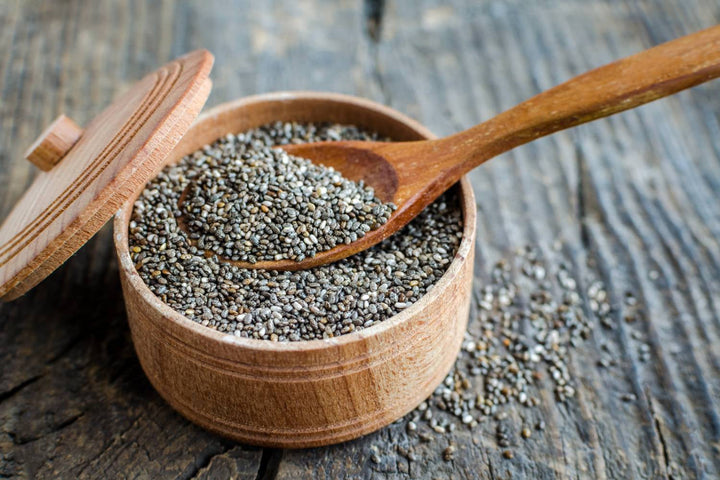 Chia seeds soaked in liquid and served with fruit