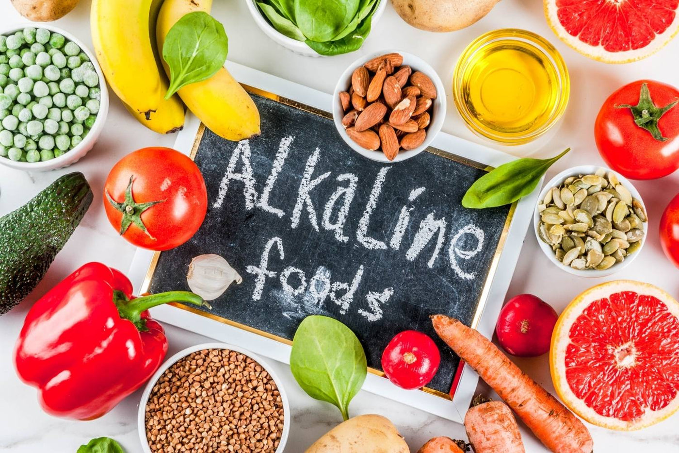 Vegetables and fruit often included in an alkaline diet