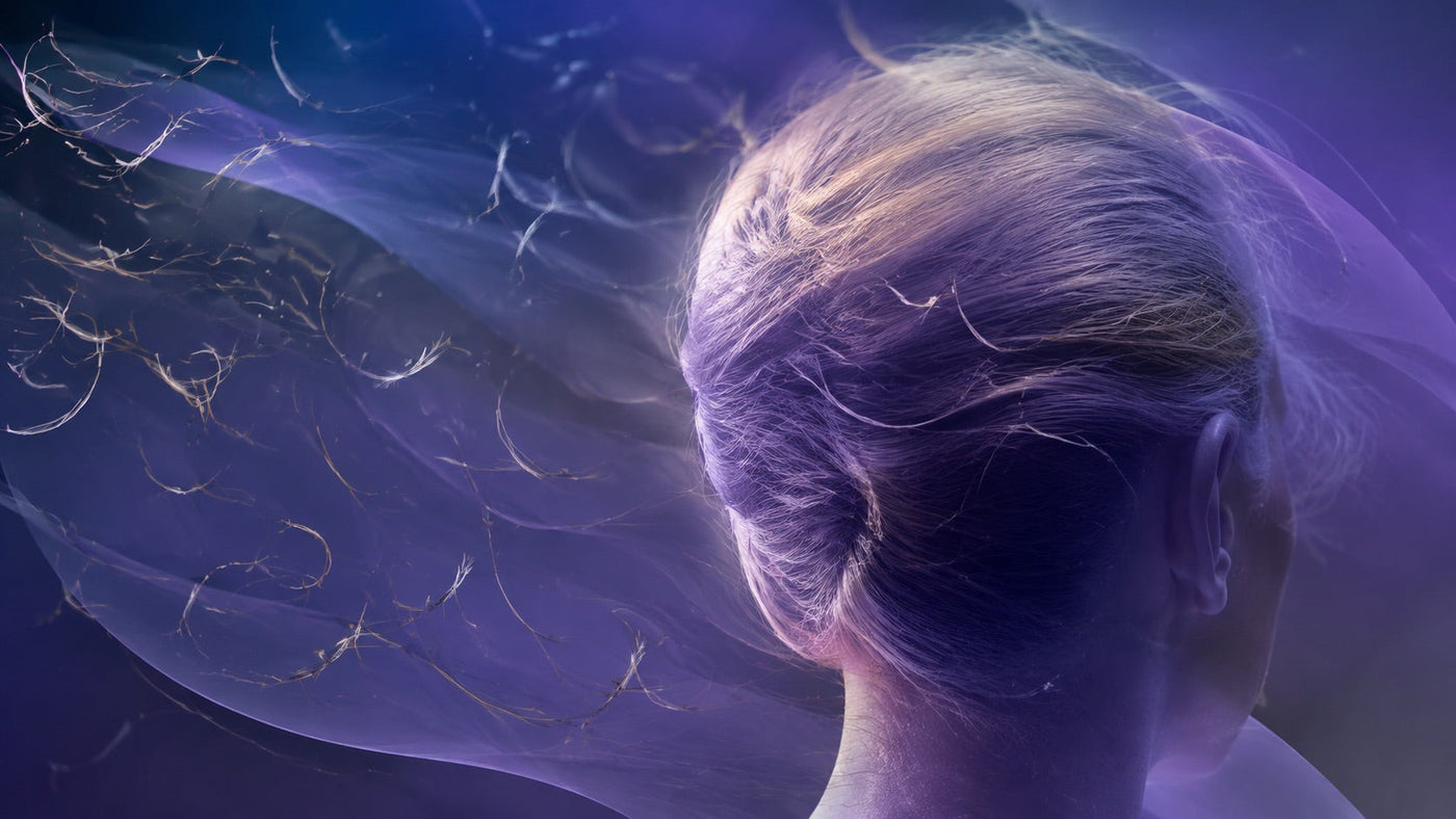 Scientific illustration of diffuse hair thinning across the scalp