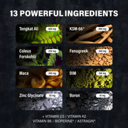 Men’s+ formula infographic listing 13 ingredients