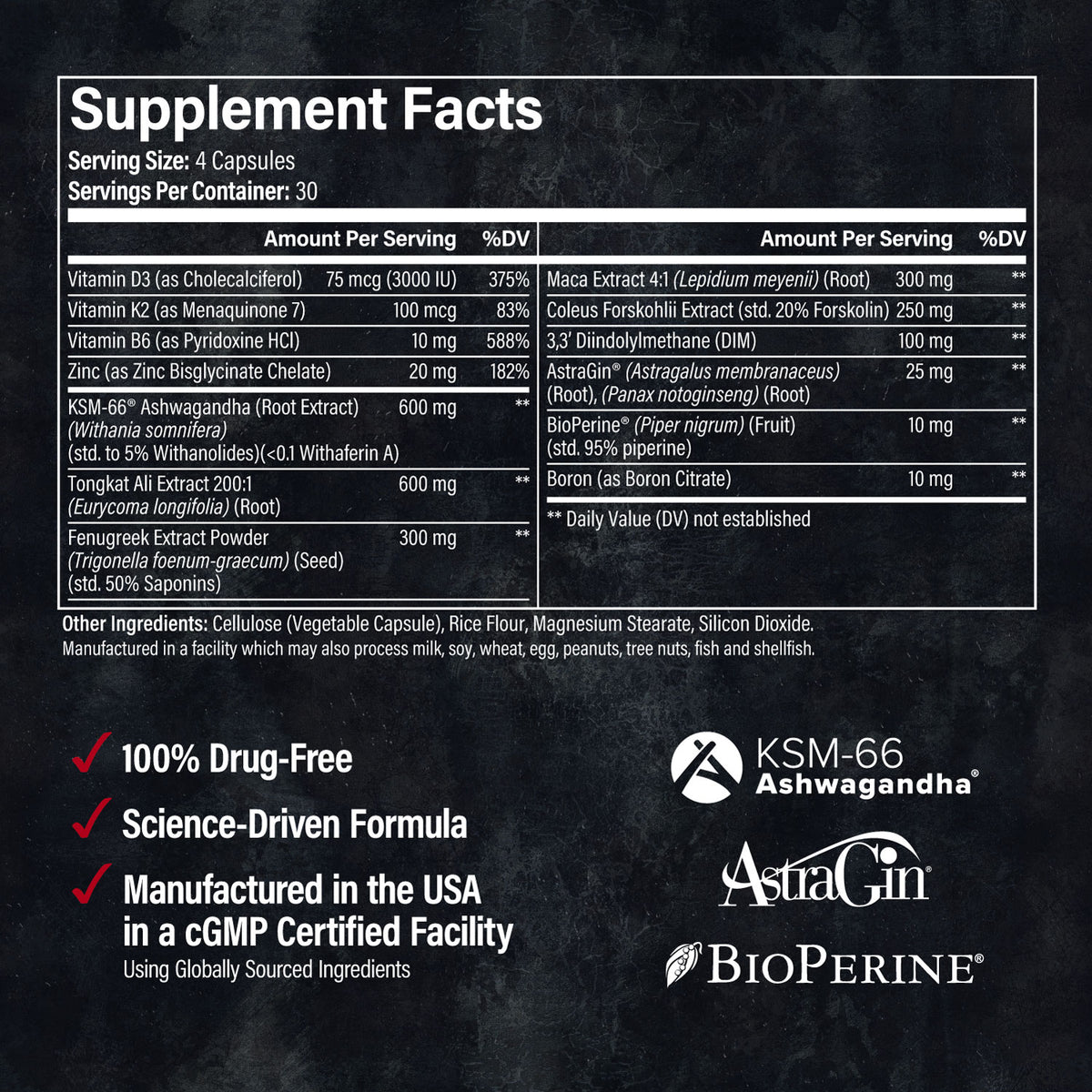 Men’s+ Supplement Facts and formula certifications